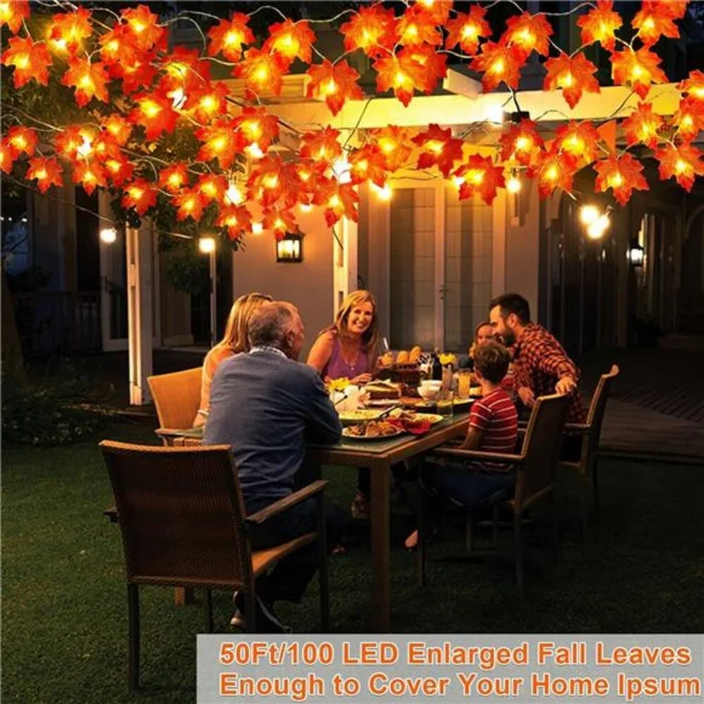 Fall Decor-5Pack Total 50Ft 100LED Fall Garland Lights Fall Decorations for Home